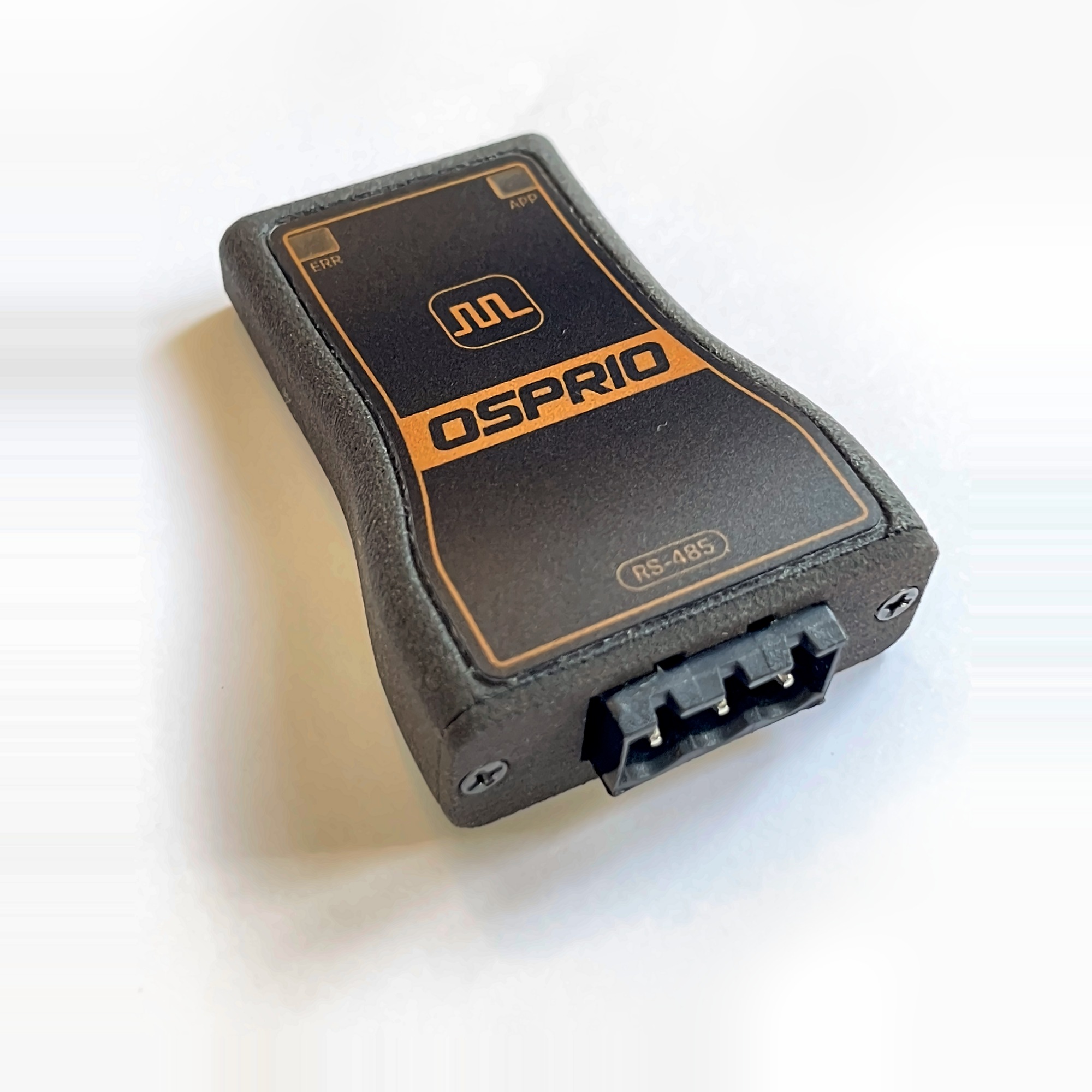 Close-up of the RS-485 header on the end of the enclosure