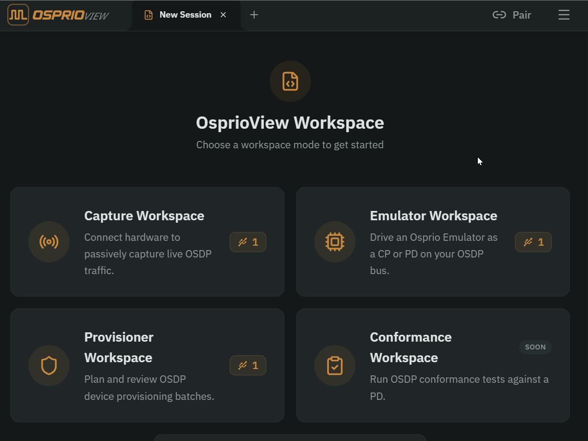 Tabbed workspace shell in Osprio View
