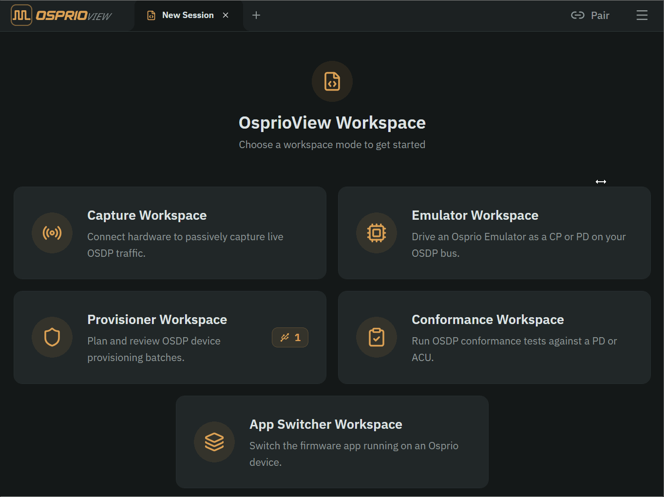 Choosing a PD or ACU device under test in Conformance Workspace