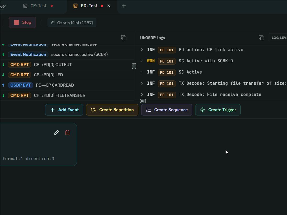 Command and event base actions in Emulator Workspace