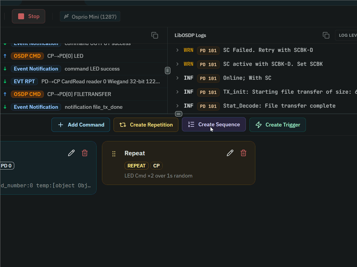 Sequence actions in Emulator Workspace