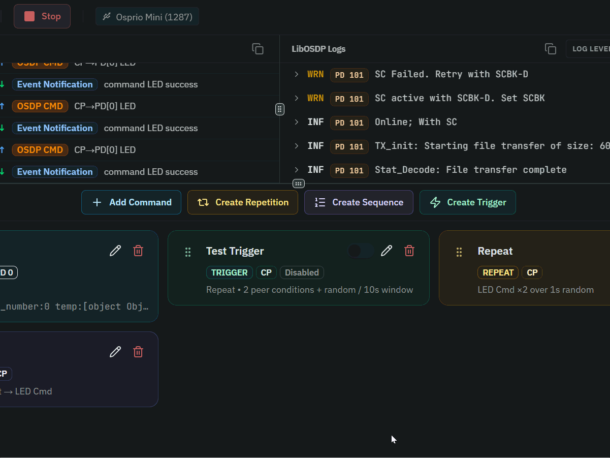 Drag-sortable action cards in Emulator Workspace