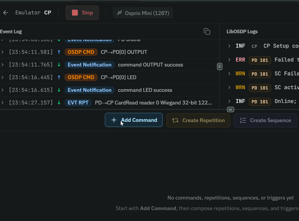 OSDP file transfer tracking in Emulator Workspace
