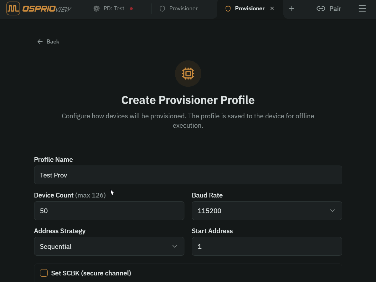 Baud rate configuration in Provisioner Workspace
