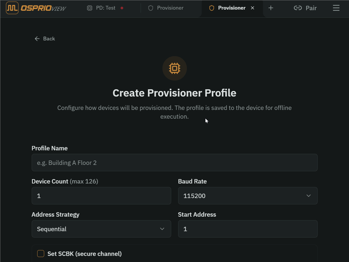 SCBK install-mode keying in Provisioner Workspace
