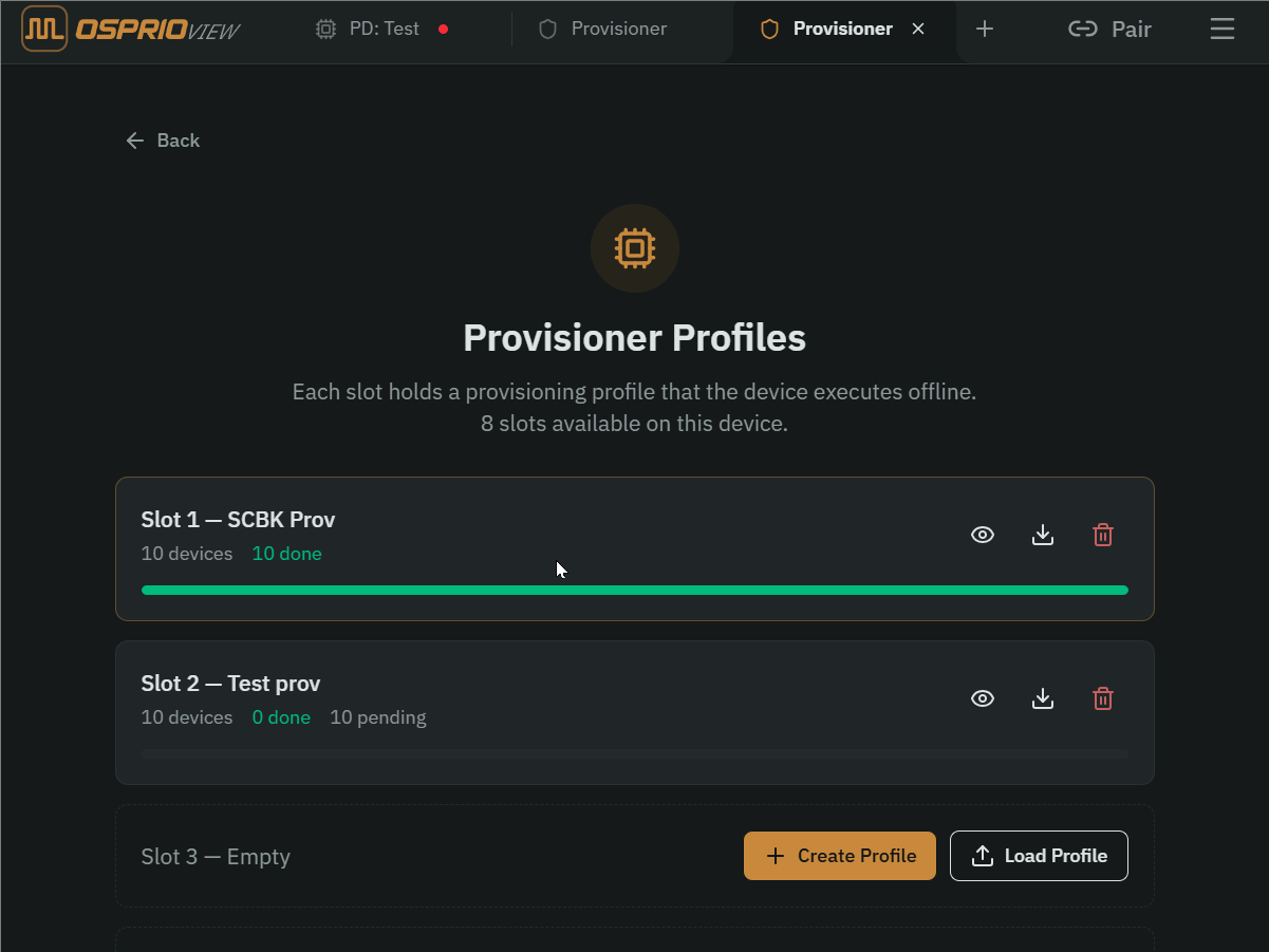 Post-completion SCBK export in Provisioner Workspace